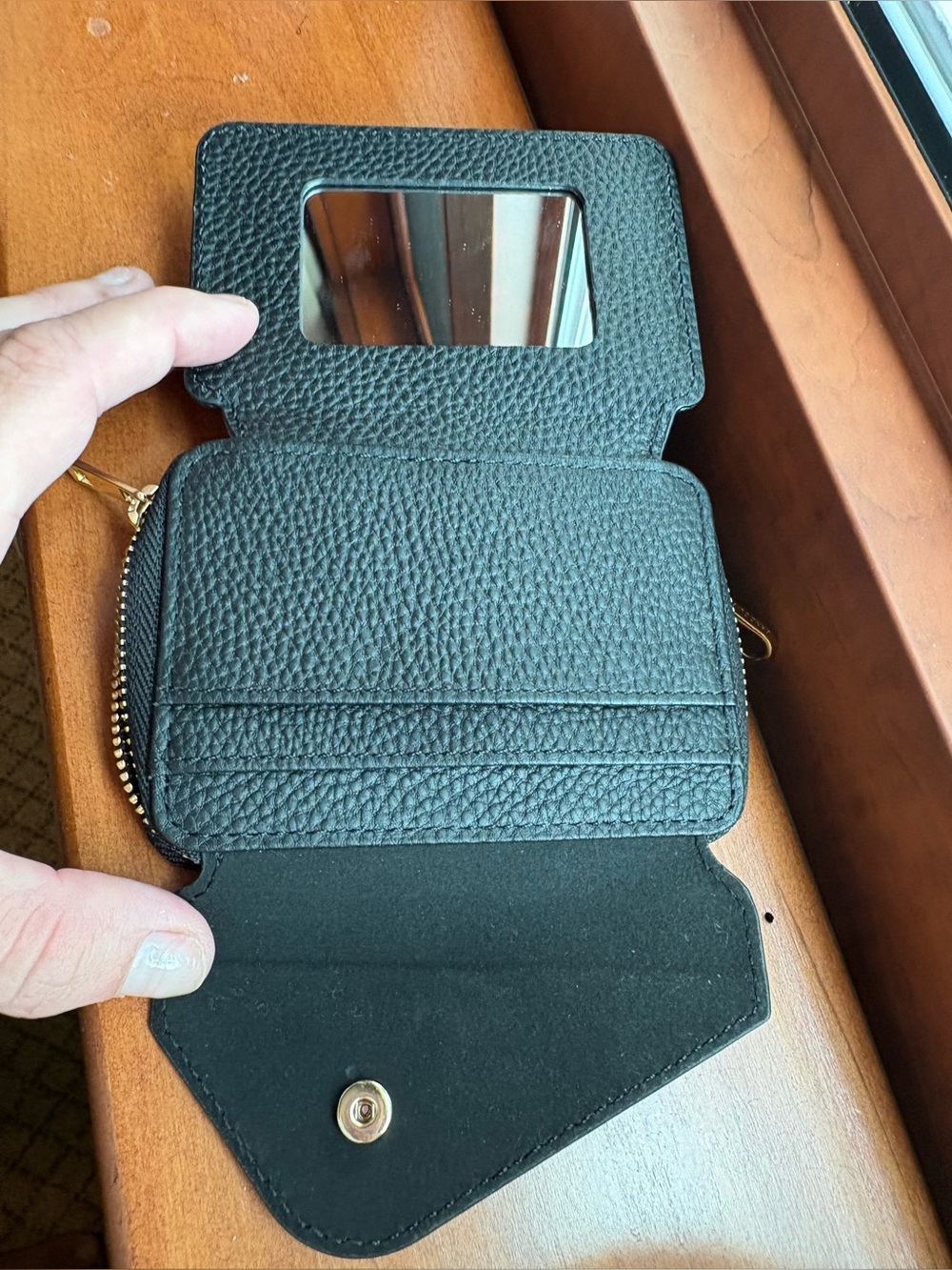 Bandolier Black Pebbled Leather Card & Key Holder with Gold Hardware - Picture 3 of 5